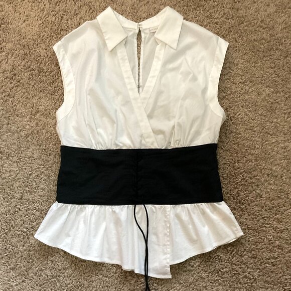 eva mendes for New York & Company Tops - NY & Co Eva Mendes Sleeveless Corset Peplum Blouse, Black & White, Large